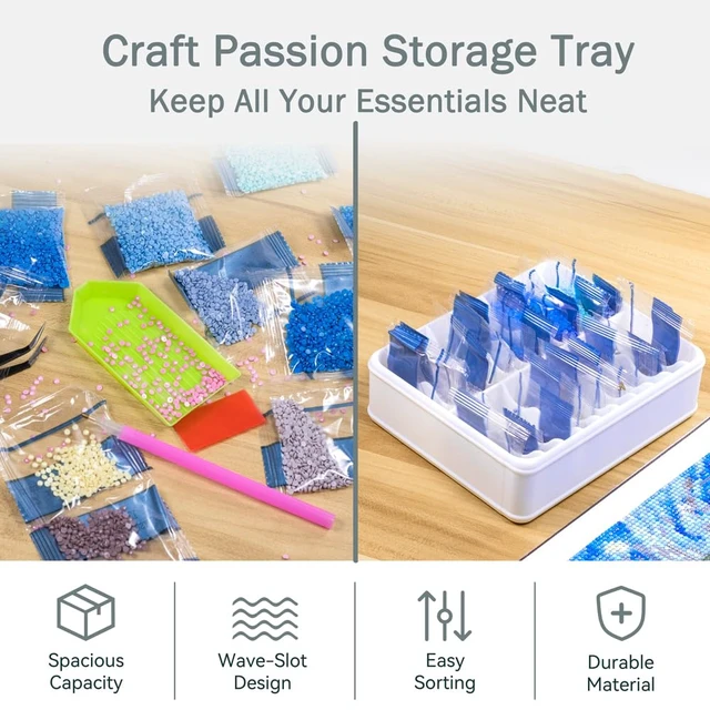 Alt view image 3 of 5 - 3D Printed 20 Grids Diamond Painting Bag Organizer, Multi Slot Drill Bags Storage Tray, Spill Proof Stand Upright Portable Desktop Craft Storage Caddy for Small Diamond Art Accessories -White