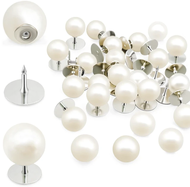 Main image of 30 Sets Pearl Buttons No Sew Buttons for Clothes, 10mm Pearl Brooch Pins Reusable for Women, White Safety Pins for Dresses, Shirts, DIY Crafts, Fashion Decorative Accessories