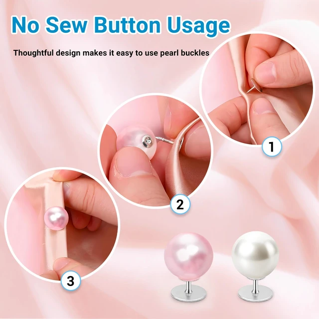Alt view image 3 of 6 - 30 Sets Pearl Buttons No Sew Buttons for Clothes, 10mm Pearl Brooch Pins Reusable for Women, White Safety Pins for Dresses, Shirts, DIY Crafts, Fashion Decorative Accessories