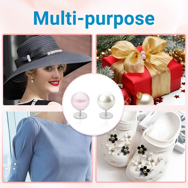 Alt view image 5 of 6 - 30 Sets Pearl Buttons No Sew Buttons for Clothes, 10mm Pearl Brooch Pins Reusable for Women, White Safety Pins for Dresses, Shirts, DIY Crafts, Fashion Decorative Accessories