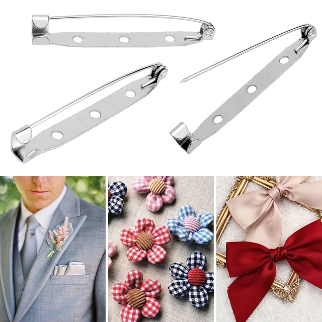 Alt view image 4 of 7 - 50 Pcs Silver Bar Pins, Safety Pins - Secure Back Clasp - Reliable Brooch Pins for Various Uses Locking Pins Backs Safety Clasp Brooch (45MM, Silver)