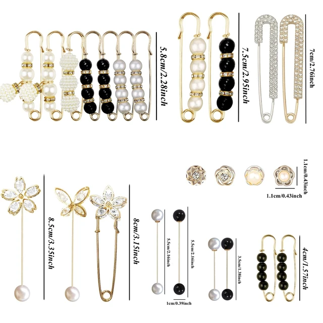 Alt view image 6 of 6 - 24 Pieces Pearl Crystal Brooch Safety Pins Button Pins Pant Waist Tightener Pins for Clothes Sweater Shawl Collar Dress Cardigan Shirt Jeans Decoration Accessories for Women Girls(Classic)
