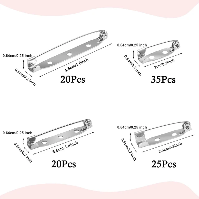 Alt view image 2 of 7 - 100Pcs Brooch Pin Backs for Jewelry Making, Badges & DIY | Silver Bar Pin Clasps, 4 sizes (0.78/1/1.4/1.77 inch), for Name Tags, Crafts, Sewing, and Accessory DIY Projects