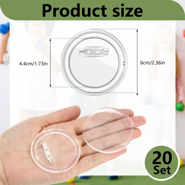 Alt view image 2 of 6 - 20 Set Clear Pins for Crafts, Plastic Button Making Kit, Blank Pins Bulk, Make Your Own Buttons Badge Maker DIY Crafts, Photo Buttons (2.36 Inch)