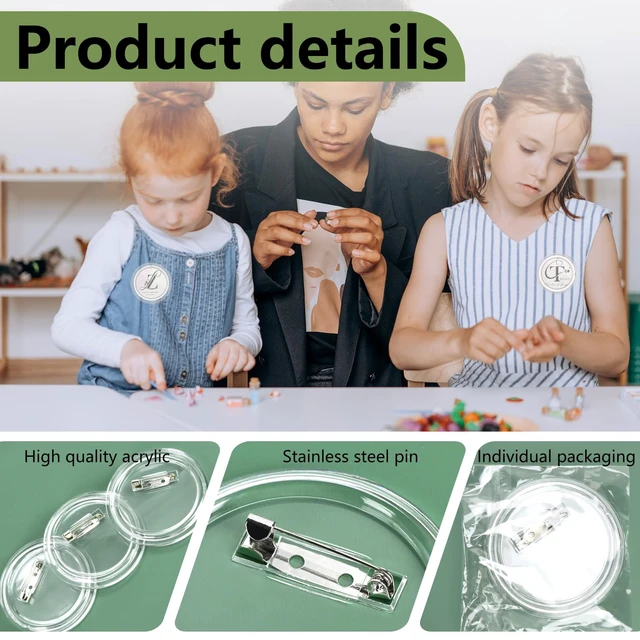 Alt view image 3 of 6 - 20 Set Clear Pins for Crafts, Plastic Button Making Kit, Blank Pins Bulk, Make Your Own Buttons Badge Maker DIY Crafts, Photo Buttons (2.36 Inch)
