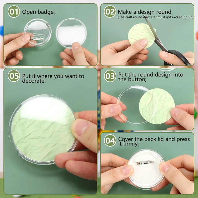 Alt view image 4 of 6 - 20 Set Clear Pins for Crafts, Plastic Button Making Kit, Blank Pins Bulk, Make Your Own Buttons Badge Maker DIY Crafts, Photo Buttons (2.36 Inch)