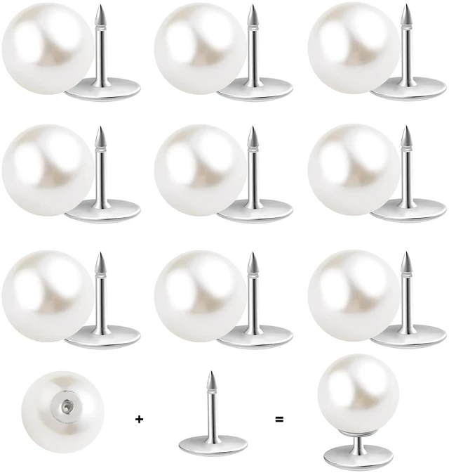 Main image of 10 Sets Pearl Buttons No Sew Buttons Pearl Brooch Pins Fixed Pins No Tool Removable Reusable for Shirt Blouse Dress Sweater Shawl,for Women (10mm)
