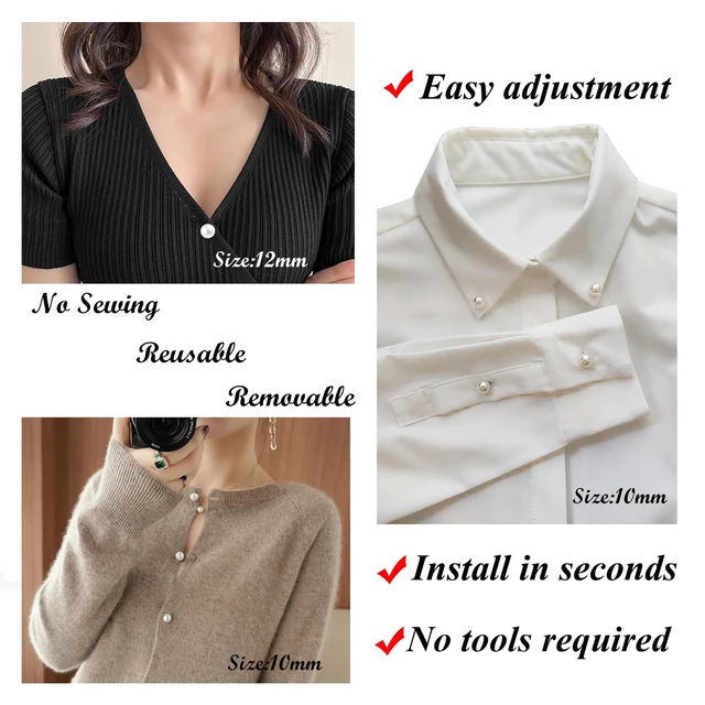 Alt view image 2 of 7 - 10 Sets Pearl Buttons No Sew Buttons Pearl Brooch Pins Fixed Pins No Tool Removable Reusable for Shirt Blouse Dress Sweater Shawl,for Women (10mm)