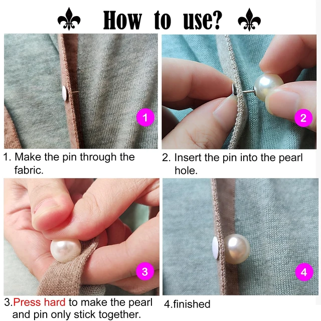 Alt view image 5 of 7 - 10 Sets Pearl Buttons No Sew Buttons Pearl Brooch Pins Fixed Pins No Tool Removable Reusable for Shirt Blouse Dress Sweater Shawl,for Women (10mm)