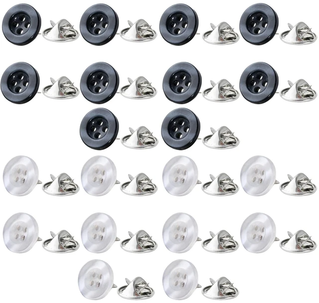 Main image of 20 Sets 11.5mm/0.45inch No Need to Sew Resin Buttons | Removable 4 Hole Brooch Pins, Reusable Safety Pins for Clothes, Shirt Blouse Dress Sweater Shawl and Jacket (Black and White)