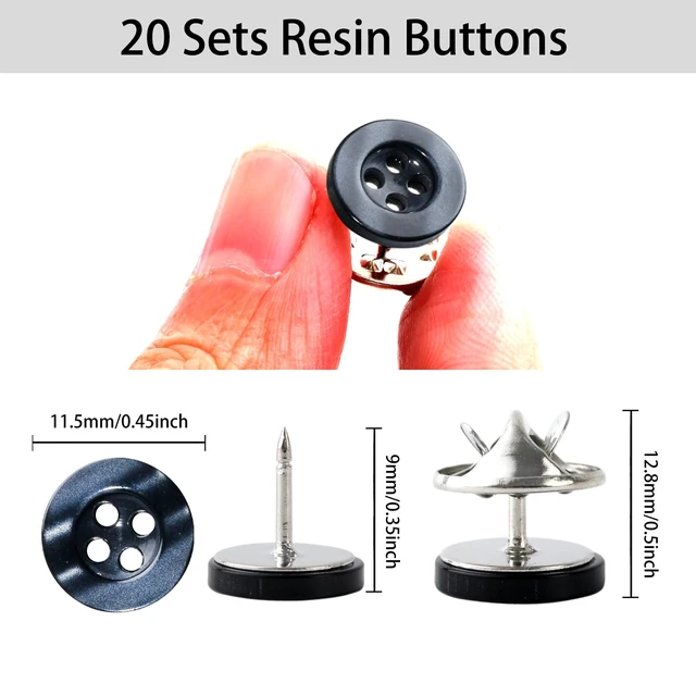 Alt view image 2 of 7 - 20 Sets 11.5mm/0.45inch No Need to Sew Resin Buttons | Removable 4 Hole Brooch Pins, Reusable Safety Pins for Clothes, Shirt Blouse Dress Sweater Shawl and Jacket (Black and White)