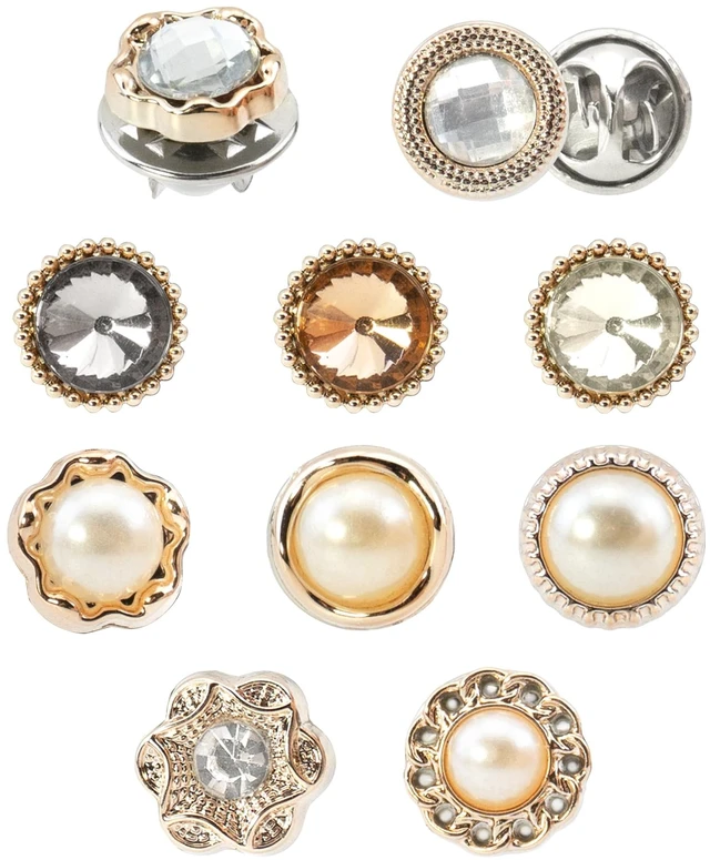Main image of 10 PCS Lapel Pins for Women, Modesty Pins Safety Brooch Buttons | Secure Clasp, Blouse Fasteners, Decorative Stud Pins for DIY Bag, Cardigan, Dress, Clothes, Scarf, Shawl, Shirt, Sweater
