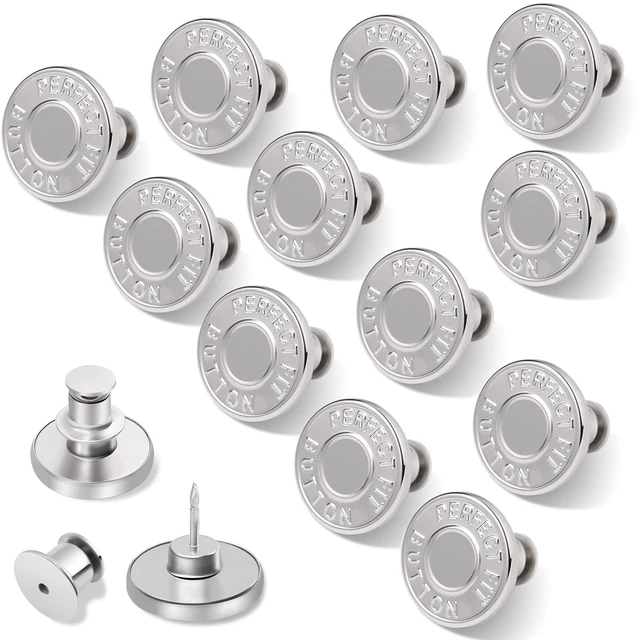Main image of 12 Sets Buttons Pins for Jeans, No-Sew Replacement Jean Buttons for Loose Pants Tightener for Too Big