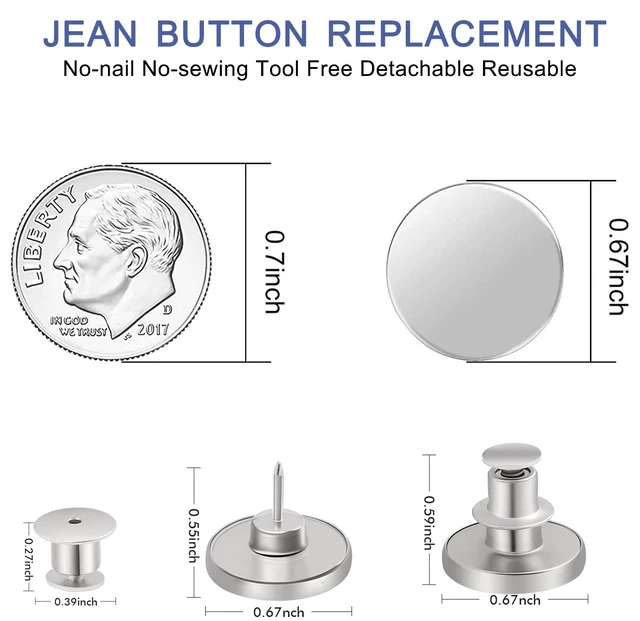 Alt view image 2 of 7 - 12 Sets Buttons Pins for Jeans, No-Sew Replacement Jean Buttons for Loose Pants Tightener for Too Big