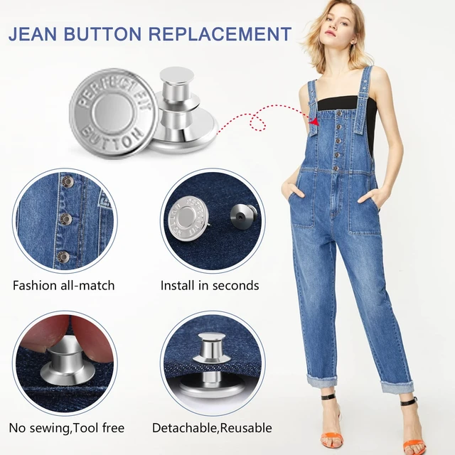 Alt view image 4 of 7 - 12 Sets Buttons Pins for Jeans, No-Sew Replacement Jean Buttons for Loose Pants Tightener for Too Big