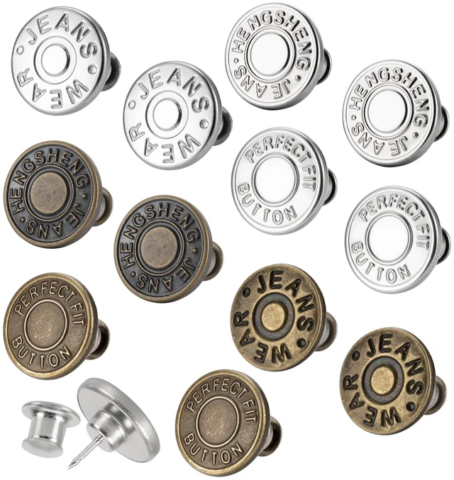 Main image of 12 Sets Jean Buttons for Loose Jeans No Sew Button for Jeans Instant 17mm Replacement Button Adjustable Pants Buttons Waist Tightener