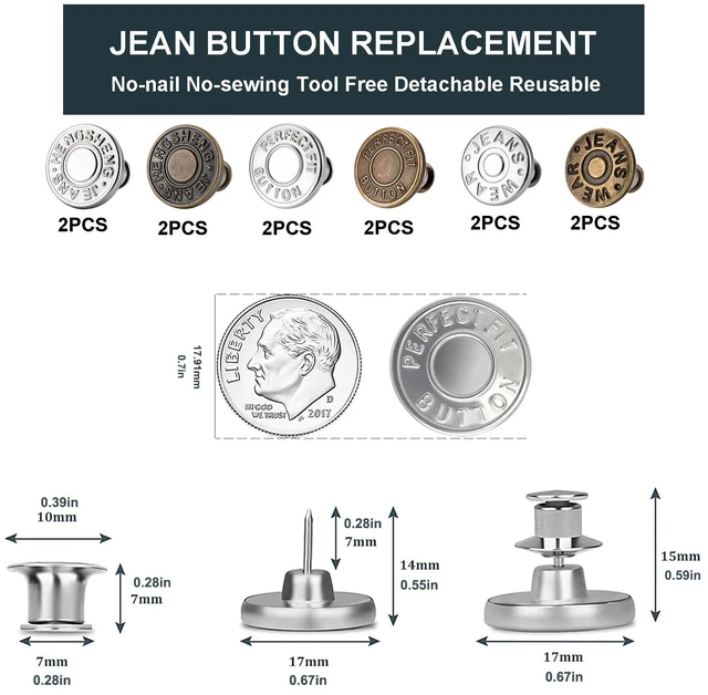Alt view image 2 of 6 - 12 Sets Jean Buttons for Loose Jeans No Sew Button for Jeans Instant 17mm Replacement Button Adjustable Pants Buttons Waist Tightener