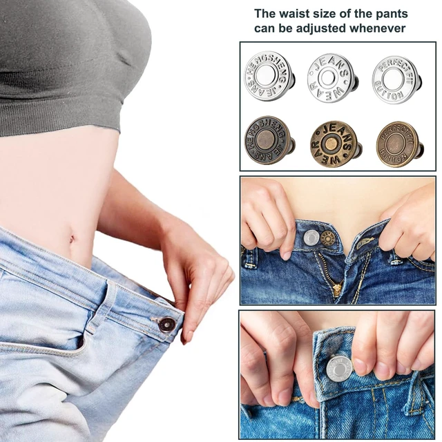 Alt view image 5 of 6 - 12 Sets Jean Buttons for Loose Jeans No Sew Button for Jeans Instant 17mm Replacement Button Adjustable Pants Buttons Waist Tightener