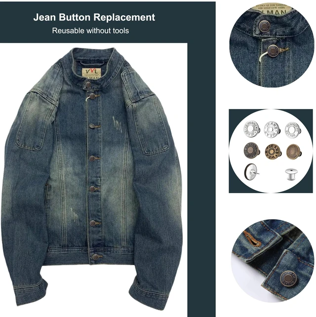 Alt view image 6 of 6 - 12 Sets Jean Buttons for Loose Jeans No Sew Button for Jeans Instant 17mm Replacement Button Adjustable Pants Buttons Waist Tightener