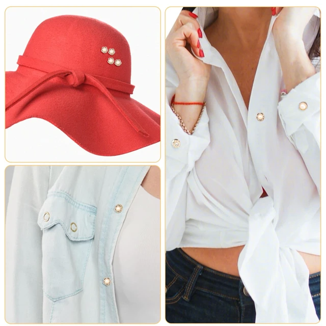 Alt view image 5 of 7 - 40pcs Women Shirt Brooch Pins,No Sew Reusable Cover Up Pins,Rhinestone and Pearl Buttons for Women Fashion, Replacement Safety Button for Clothing Shirt Dress Sweaters Coat Shawl