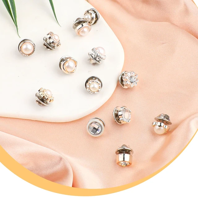 Alt view image 7 of 7 - 40pcs Women Shirt Brooch Pins,No Sew Reusable Cover Up Pins,Rhinestone and Pearl Buttons for Women Fashion, Replacement Safety Button for Clothing Shirt Dress Sweaters Coat Shawl