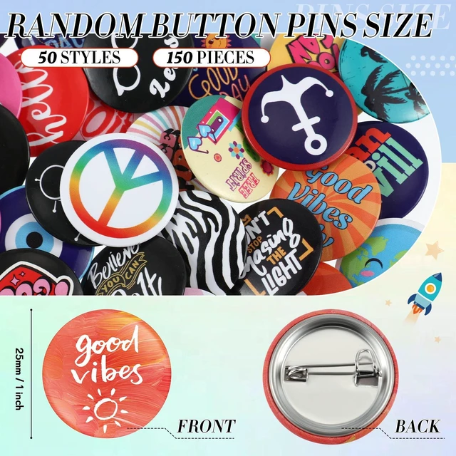Alt view image 2 of 6 - 1 Inch Pinback Buttons Set Retro Punk Slogans, 50 Pcs | Bulk Pinback for Backpacks Bags Hats, 1 Inch Round, Mixed Peace Love Designs, Colorful Themed for Personal Expression