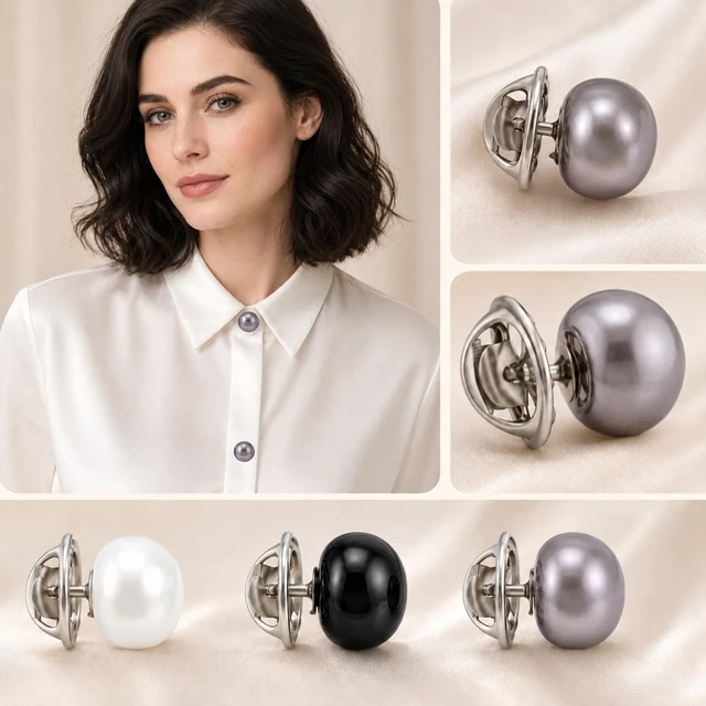 Alt view image 6 of 7 - 30 Sets Pearl Buttons No Sew Buttons for Clothes, 12mm Pearl Brooch Pins Reusable, Safety Brooch Pins Buttons for Women Blouses Cleavage Cover up for Low Neckline, No Tool Removable
