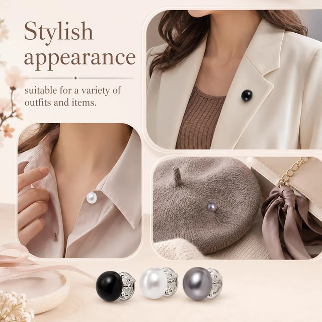 Alt view image 5 of 7 - 30 Sets Pearl Buttons No Sew Buttons for Clothes, 12mm Pearl Brooch Pins Reusable, Safety Brooch Pins Buttons for Women Blouses Cleavage Cover up for Low Neckline, No Tool Removable
