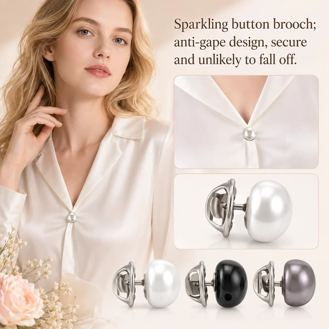 Alt view image 7 of 7 - 30 Sets Pearl Buttons No Sew Buttons for Clothes, 12mm Pearl Brooch Pins Reusable, Safety Brooch Pins Buttons for Women Blouses Cleavage Cover up for Low Neckline, No Tool Removable