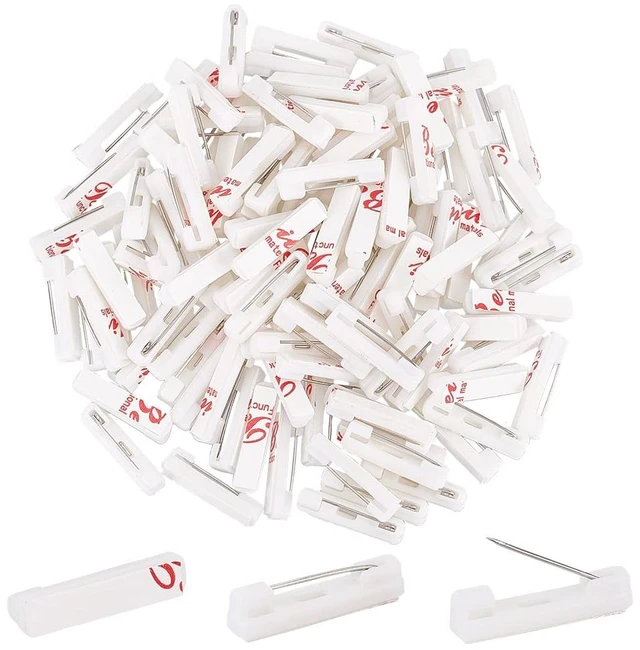 Main image of 120 Pack 0.8 Inch Safety Bar Pins, Rectangle Adhesive Back Badge Crafting Pins for ID Badges, Brooch, Name Tags, Ribbons, Clothes