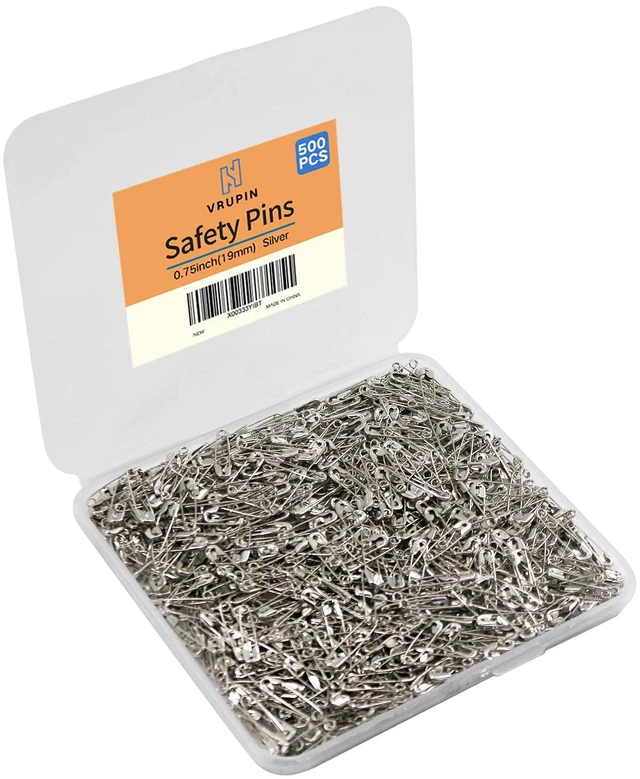 Main image of 500PCS Safety Pins, 0.75Inch/19mm Small Safety pins, Rust Resistant Nickel Plated Steel Set for Crafting, Sewing, Rimming Fastening Clip Button for Garment Hang Tag (Silver)