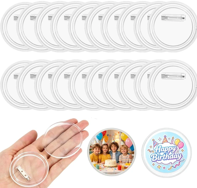 Main image of Clear Button Pins Plastic for Crafts - 20 Pack Circle Acrylic Round Button DIY Design, Blank Pins Bulk, Photo Buttons Making Kit for Badge Maker DIY Crafts Supplies (2.36 Inch)