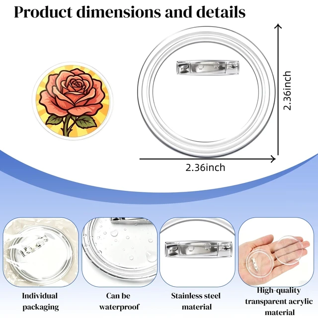 Alt view image 2 of 7 - Clear Button Pins Plastic for Crafts - 20 Pack Circle Acrylic Round Button DIY Design, Blank Pins Bulk, Photo Buttons Making Kit for Badge Maker DIY Crafts Supplies (2.36 Inch)