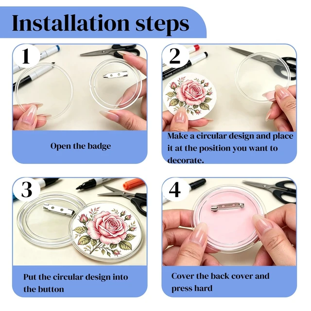Alt view image 5 of 7 - Clear Button Pins Plastic for Crafts - 20 Pack Circle Acrylic Round Button DIY Design, Blank Pins Bulk, Photo Buttons Making Kit for Badge Maker DIY Crafts Supplies (2.36 Inch)