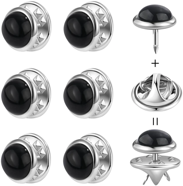 Main image of 6 Pcs 10mm/0.39" Mini No Sew Black Buttons Brooch Pins Cover up Buttons Fasteners Detachable Reusable Multi-Purpose for Clothes(Black)