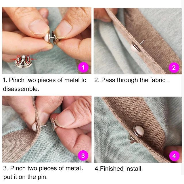 Alt view image 5 of 6 - 6 Pcs 10mm/0.39" Mini No Sew Black Buttons Brooch Pins Cover up Buttons Fasteners Detachable Reusable Multi-Purpose for Clothes(Black)