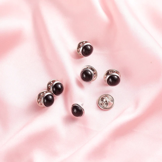 Alt view image 6 of 6 - 6 Pcs 10mm/0.39" Mini No Sew Black Buttons Brooch Pins Cover up Buttons Fasteners Detachable Reusable Multi-Purpose for Clothes(Black)