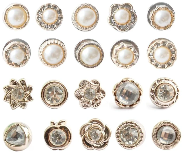 Main image of 20Pcs Women Shirt Brooch Buttons Pearl No Sew Pins Safety Button | Mini Brooch Pins Cover up Button for DIY Bag, Cardigan, Dress, Clothes