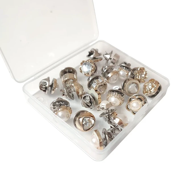 Alt view image 2 of 7 - 20Pcs Women Shirt Brooch Buttons Pearl No Sew Pins Safety Button | Mini Brooch Pins Cover up Button for DIY Bag, Cardigan, Dress, Clothes