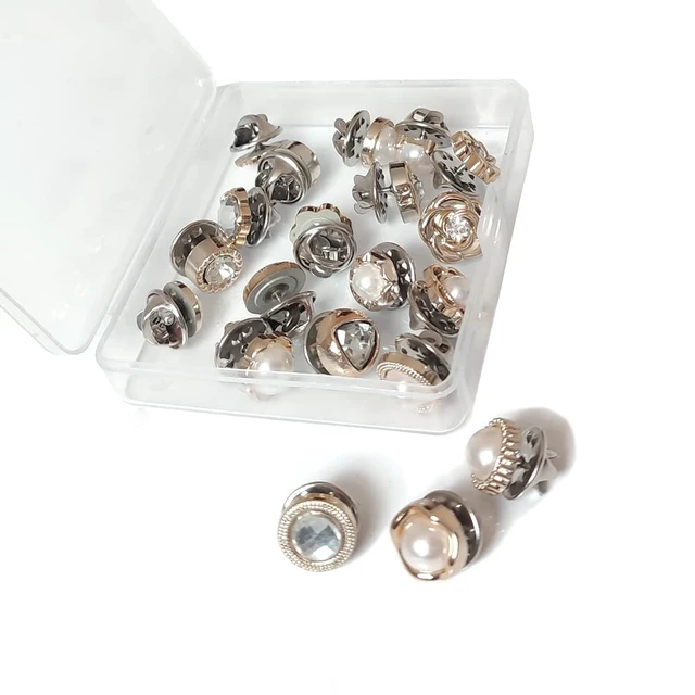 Alt view image 3 of 7 - 20Pcs Women Shirt Brooch Buttons Pearl No Sew Pins Safety Button | Mini Brooch Pins Cover up Button for DIY Bag, Cardigan, Dress, Clothes