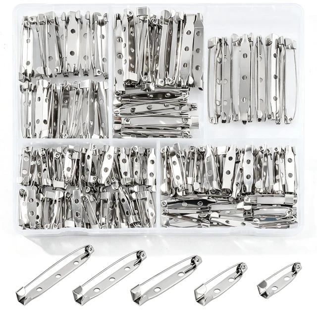 Main image of 150PCS Brooch Pin Backs, Silver Safety Clasps, 5 Sizes with Boxed | Metal Safety Clasps for Jewelry Making, Badge Pins, Button Pins, DIY Brooches and Craft Projects (5 Sizes)