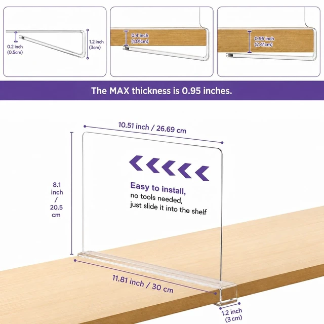 Alt view image 2 of 7 - 6 Pack Clear Shelf Dividers for Closet, Vertical Purse Organizer for Handbags, Closet Organizers and Storage for Sweaters, Clothes, Towels, Clutches and Wood Shelves