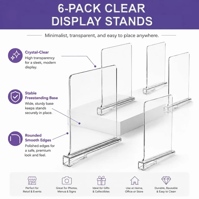 Alt view image 4 of 7 - 6 Pack Clear Shelf Dividers for Closet, Vertical Purse Organizer for Handbags, Closet Organizers and Storage for Sweaters, Clothes, Towels, Clutches and Wood Shelves