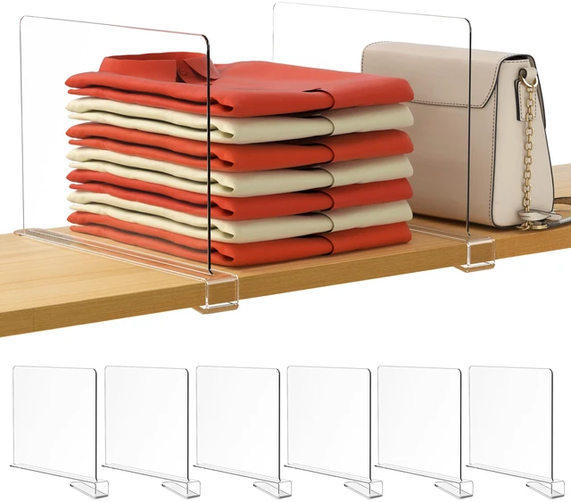 Main image of 6 Pack Closet Organizers and Storage, Clear Shelf Dividers, Vertical Purse Organizer for Closet Perfect for Sweater, Shirts, Handbags in Bedroom and Kitchen, Acrylic Bookshelf for Organization