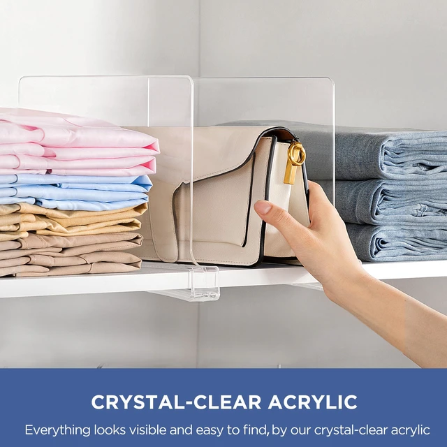 Alt view image 3 of 7 - 6 Pack Closet Organizers and Storage, Clear Shelf Dividers, Vertical Purse Organizer for Closet Perfect for Sweater, Shirts, Handbags in Bedroom and Kitchen, Acrylic Bookshelf for Organization
