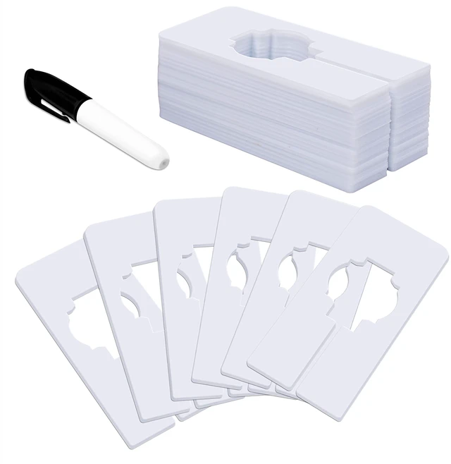Main image of 30 PCS Rectangular White Plastic Closet Dividers with a Bonus Marker, Writable and Reusable for Sorting Clothing Size, Color, Size 2 x 5.4(Inner Diameter 1.38)