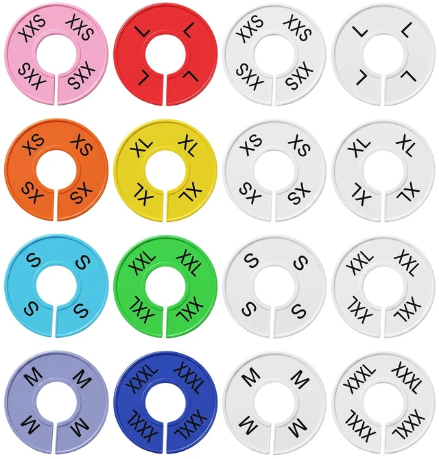Main image of 16 Pcs Clothing Size Dividers, Round Clothing Rack Size Dividers | Plastic Clothing Rack Dividers, 9 Colors, 8 Sizes(2XS-3XL), for Hanging Clothes, Wardrobe Organization