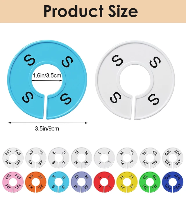 Alt view image 2 of 7 - 16 Pcs Clothing Size Dividers, Round Clothing Rack Size Dividers | Plastic Clothing Rack Dividers, 9 Colors, 8 Sizes(2XS-3XL), for Hanging Clothes, Wardrobe Organization