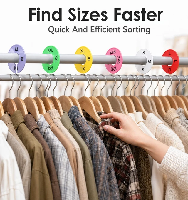 Alt view image 4 of 7 - 16 Pcs Clothing Size Dividers, Round Clothing Rack Size Dividers | Plastic Clothing Rack Dividers, 9 Colors, 8 Sizes(2XS-3XL), for Hanging Clothes, Wardrobe Organization
