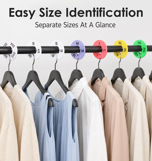 Alt view image 6 of 7 - 16 Pcs Clothing Size Dividers, Round Clothing Rack Size Dividers | Plastic Clothing Rack Dividers, 9 Colors, 8 Sizes(2XS-3XL), for Hanging Clothes, Wardrobe Organization